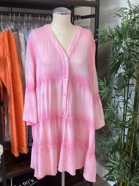 Light Pink Tiered Button-Front Mini Dress